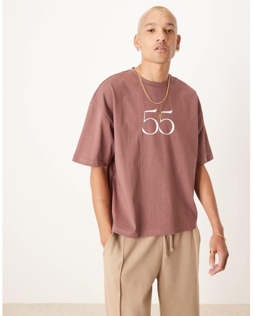ASOS Pink Boxy Oversized T-shirt With Number Print for men