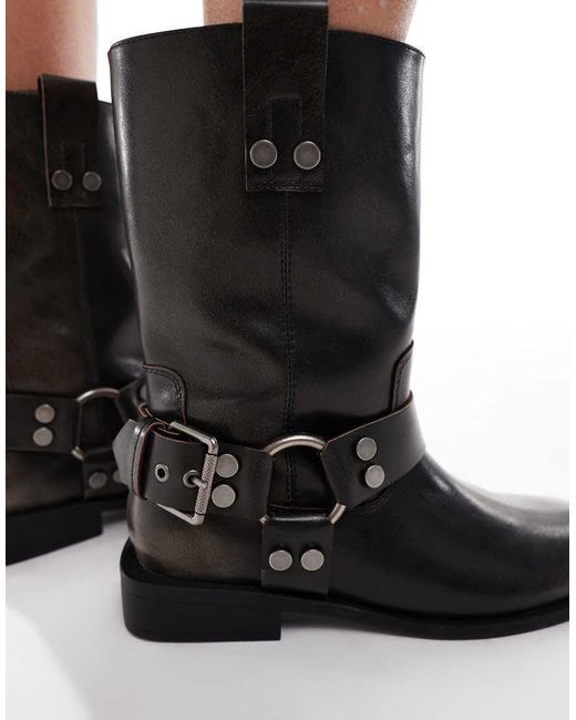 Botas Biker Marrones Planas Con Acabado Pulido Arley De -Marrón ASOS de color Black