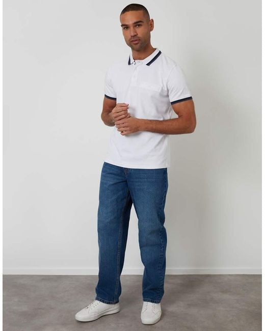 Threadbare White Jetted Pocket Cotton Polo Shirt for men
