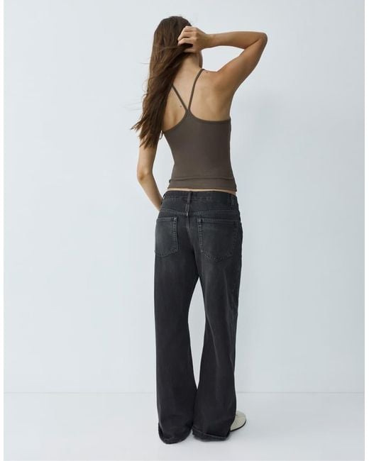 Pull&Bear Gray Halter-Neck Strappy Back Top