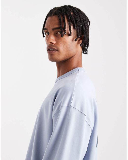 ASOS – premium – schweres, kastiges, langärmliges oversize-shirt in Blue für Herren