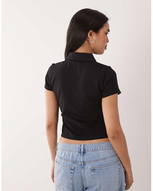 Calvin Klein Black Slim Fit Zip Through Cropped Racer Polo