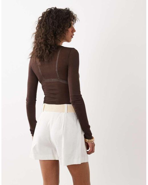River Island White Linen Blend Belted Shorts