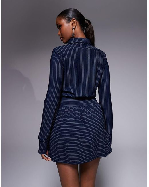 ASOS Blue Long Sleeve Mini Polo Dress With Cinched Waistband