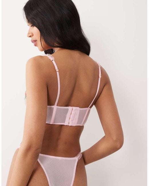 Wild Lovers Pink Suzette Embroidered Floral Mesh Bustier Bra