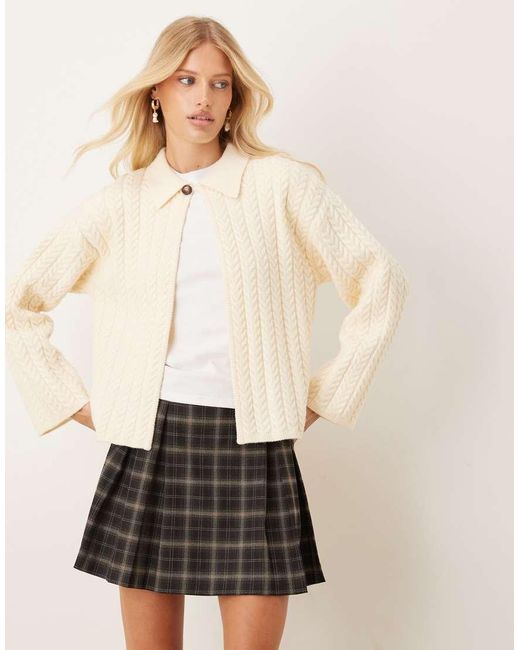 Gina Tricot Natural Long Sleeve Cable Knitted Cardigan
