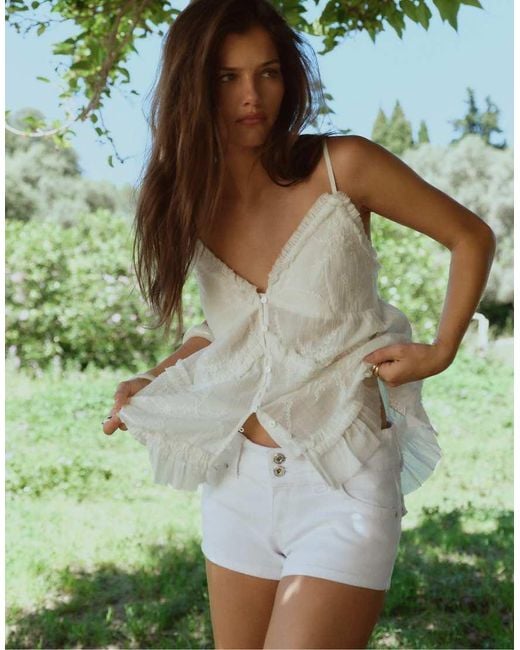 Stradivarius White Denim Micro Shorts