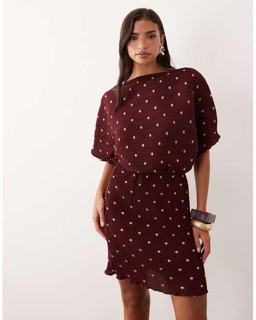 Never Fully Dressed Red Tilly Off Shoulder Plisse Mini Dress