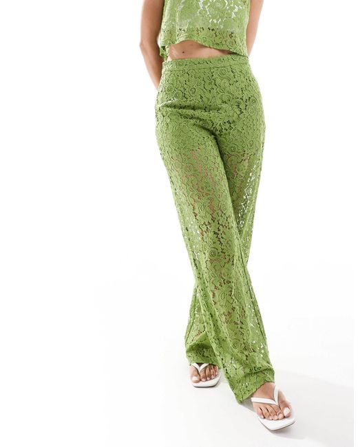 Object Green Wide Leg Lace Trouser Co-Ord