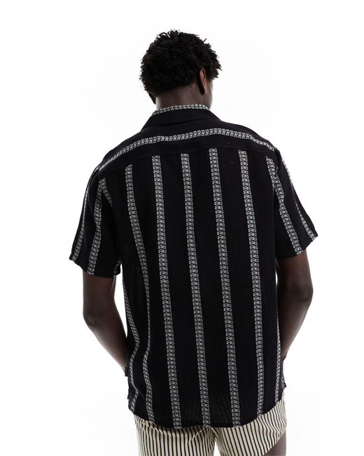 Hollister Black Short Sleeve Revere Collar Stripe Shirt Boxy Fit for men