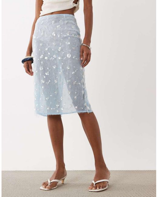 ASOS White Embellished Sheer Midi Skirt
