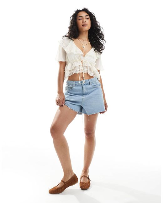 Miss Selfridge Blue Ruffle Tie Front Blouse