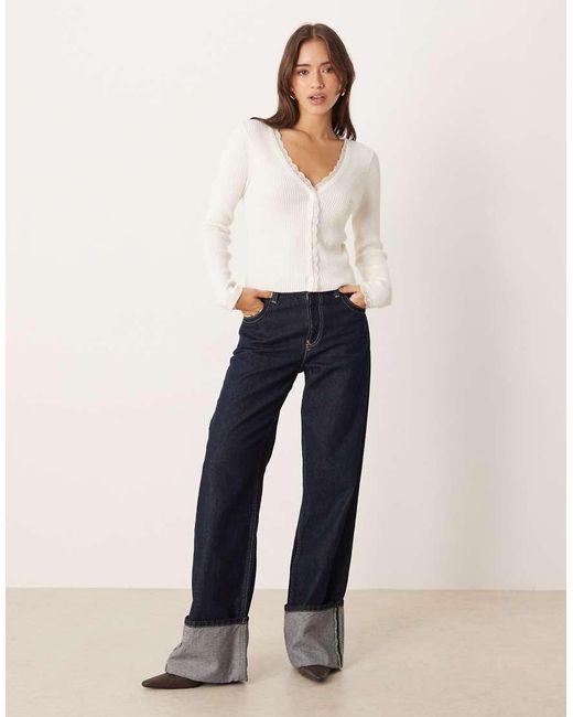 Abercrombie & Fitch White Lace Panel Detail Ribbed Cardigan