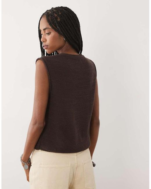 Abercrombie & Fitch Brown Knitted Pointelle Shell Top