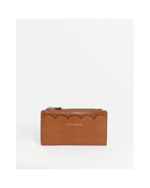 Paul Costelloe Brown Leather Purse With Scalloped Edge