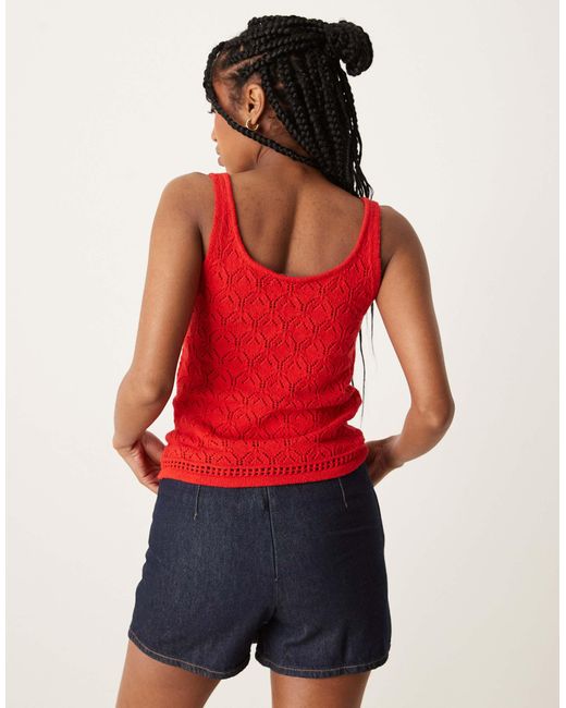 Mango Red Straight Fit Open Knit V-neck Vest