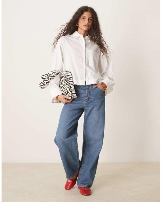 SELECTED Cropped Recht Overhemd in het White