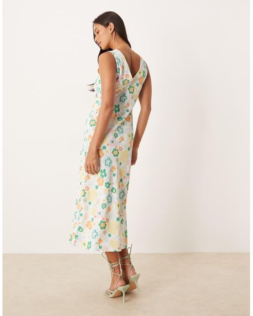 Glamorous Natural V Neck Bias-Cut Midi Dress