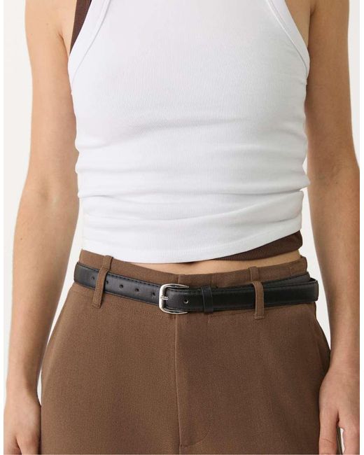 Stradivarius Brown Flowing Straight-leg Smart Trousers With Belt