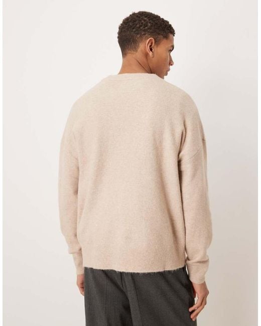 ASOS Natural Oversized Brushed Knitted Crew Neck Jumper for men