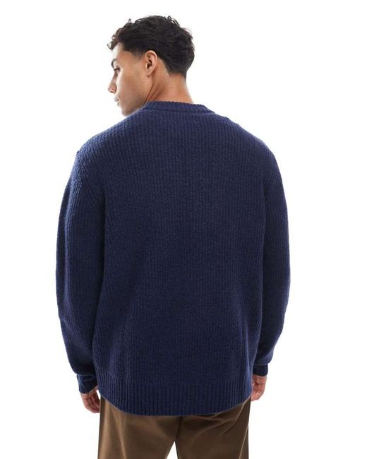 Jack & Jones Blue Oversize Thick Ribbed Jumper for men