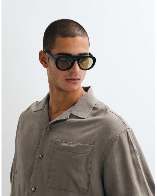 ASOS Brown Boxy Oversized Revere Linen Blend Shirt for men