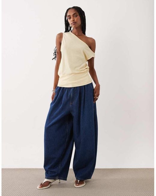 ASOS Natural Textured Off Shoulder With Cinched Waist Top