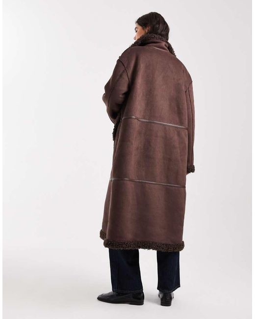 Object Multicolor Borg Lined Faux Shearling Reversible Maxi Coat