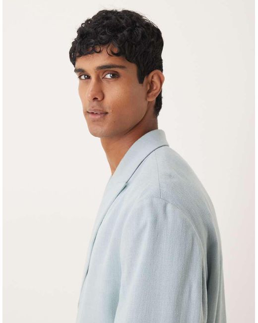 ASOS Blue Boxy Linen Blend Suit Jacket for men
