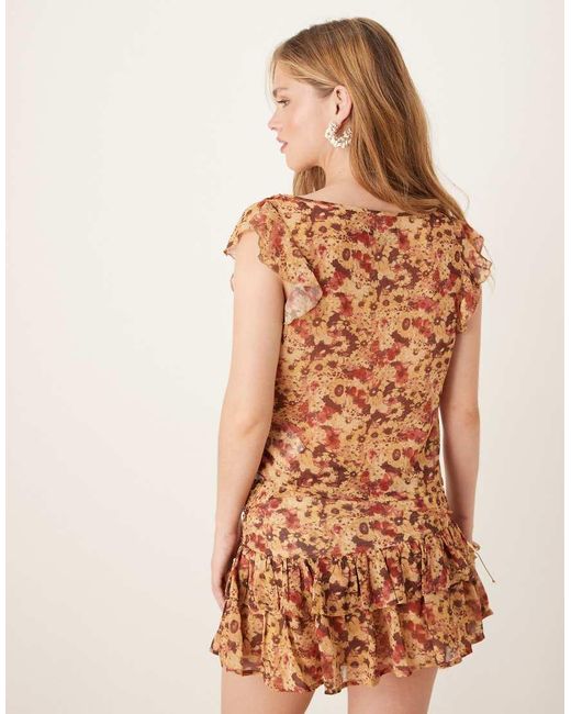 Motel Natural Heidi Chiffon Floral Print Wrap Co-Ord Top