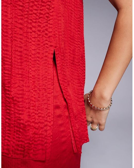 ASOS Red Crinkle Satin Boat Neck Tank Top Co-ord