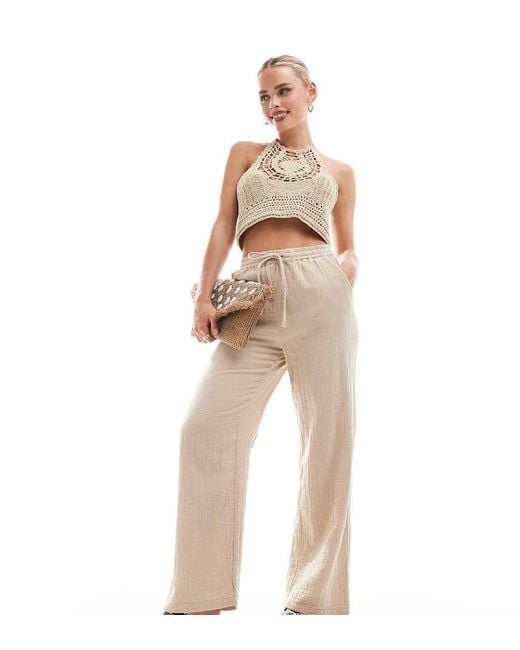 Only Petite Natural Cheesecloth Wide Leg Trouser