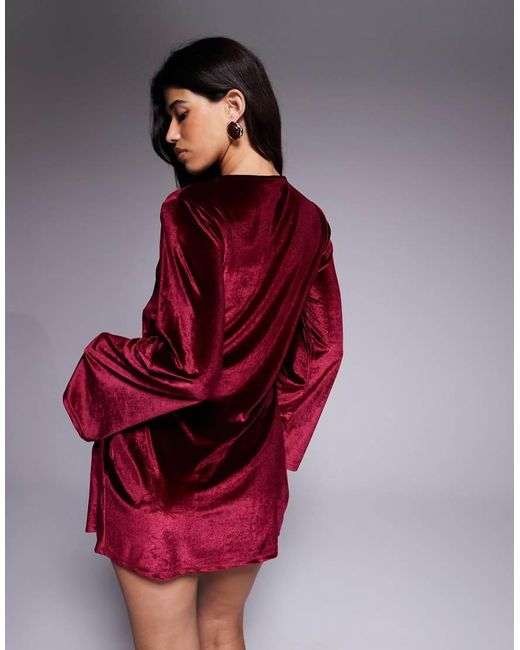ASOS Red Velvet Cord Mini Dress With Flare Sleve