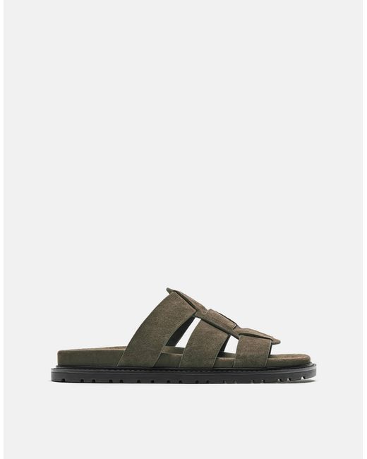 Pull&Bear – ledersandalen in Green für Herren