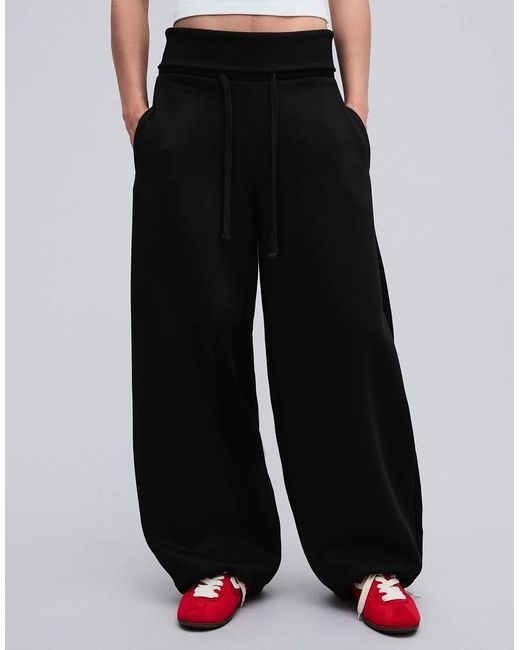 Bershka Black Barrel Fit Plush Trousers
