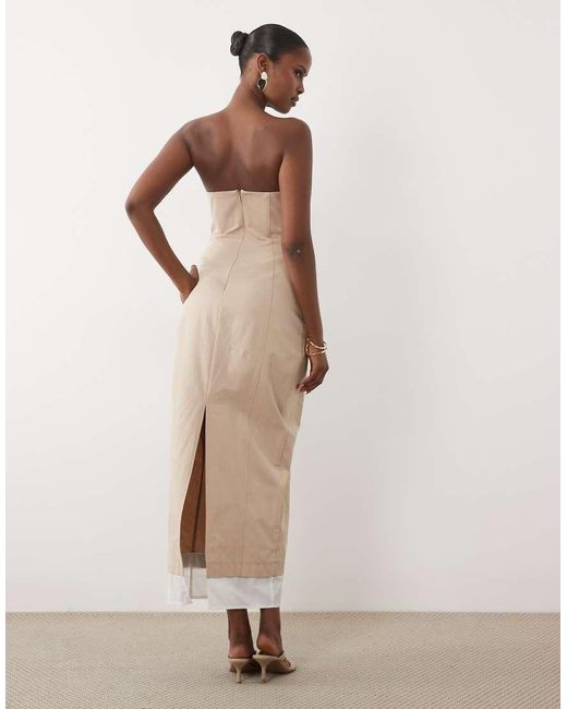 ASOS Natural Structured Bandeau Midaxi Dress With Contrast Panel