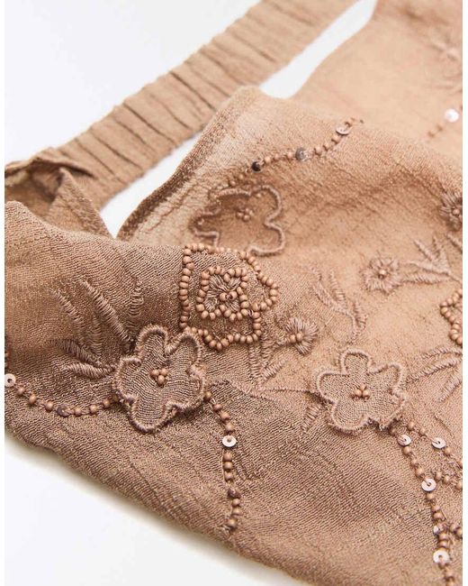 Bershka Brown Embroidered Fur Bandana