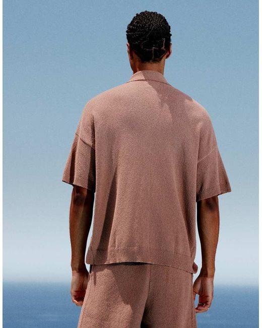 ASOS Brown Oversized Textured Knitted Button Through Co-ord for men