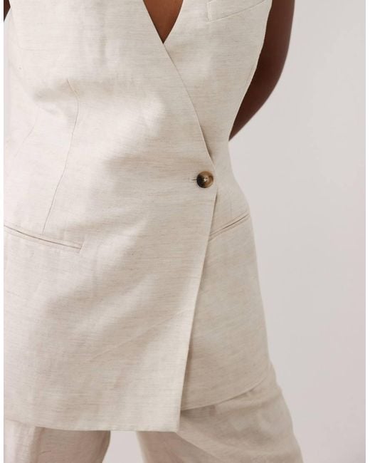 GOOD AMERICAN White Tailored Sleeveless Belted Linen Vest Co-ord