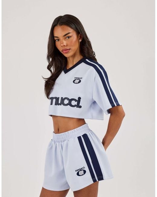 CERNUCCI White Cropped Short Sleeve Football Top
