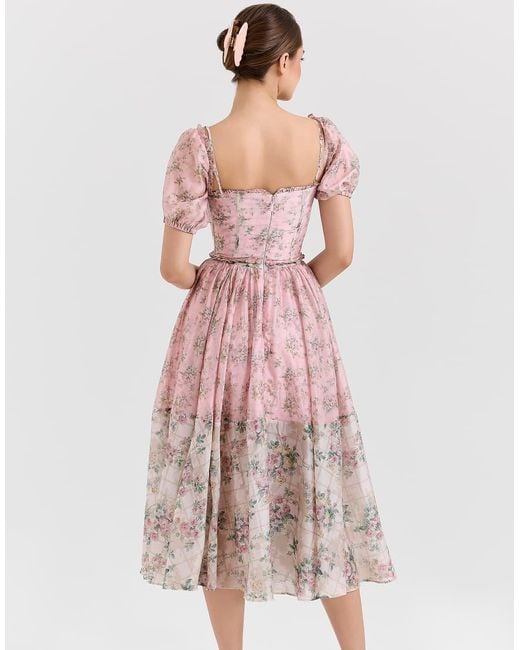 House Of Cb Pink Penelope Chiffon Midi Dress