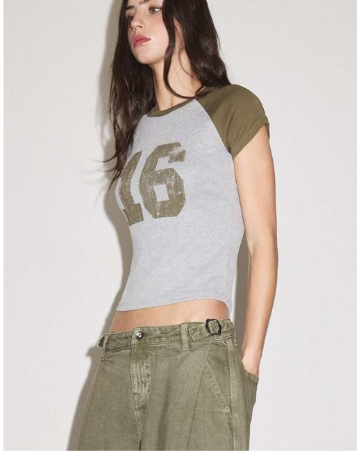 Stradivarius Green Printed Short Sleeve T-shirt