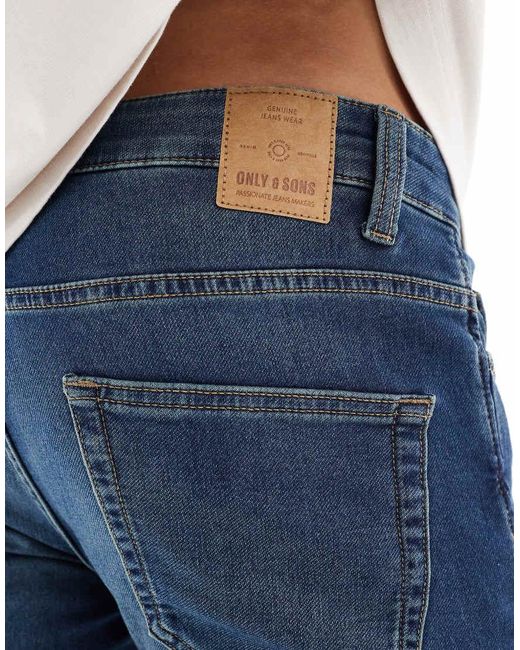 Only & Sons Blue Slim Fit Mid Wash Jeans for men
