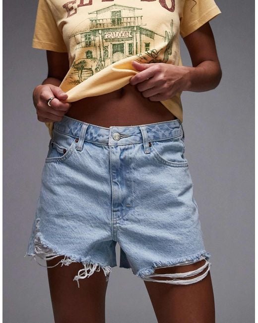 TOPSHOP Women's Blue Denim A-Line Shorts With Rip