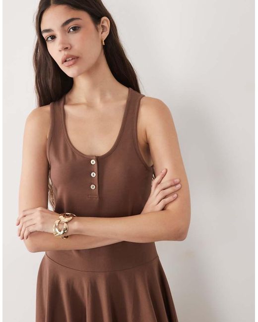 ASOS Brown Scoop Neck Button Front Henley Mini Dress