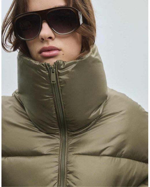 Stradivarius Green Shiny Cropped Down Jacket
