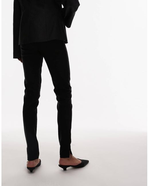 ASOS Bengaline Cigarette Trouser With Side Split Detail in Black