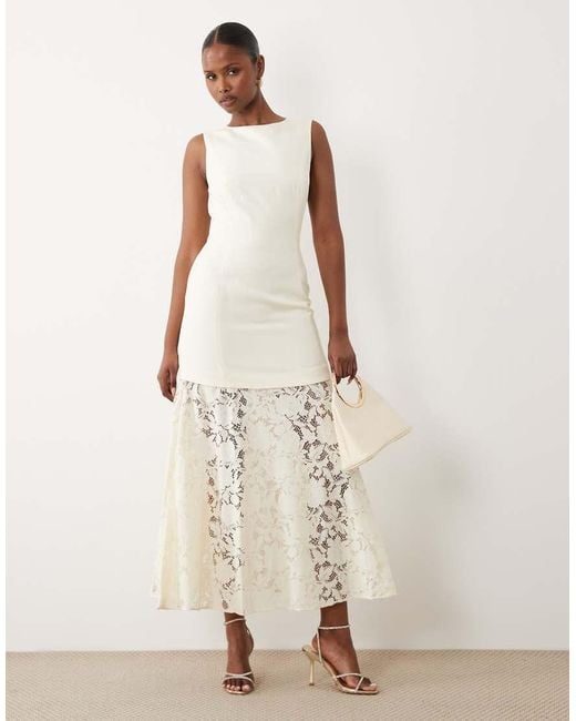 Forever New Natural Linen Mix Lace Skirt Midi Dress