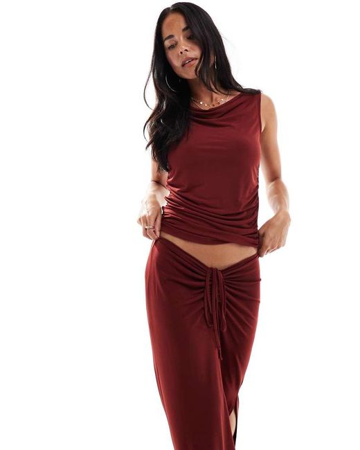 Vero Moda Red Slinky Sleevless Slash Neck Tank Top Co-ord
