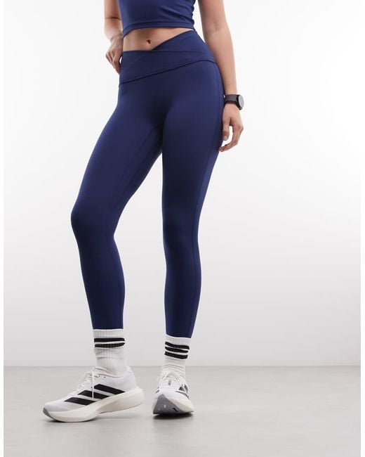 Adidas Originals Blue Three Stripes Studios Crossover Waist leggings